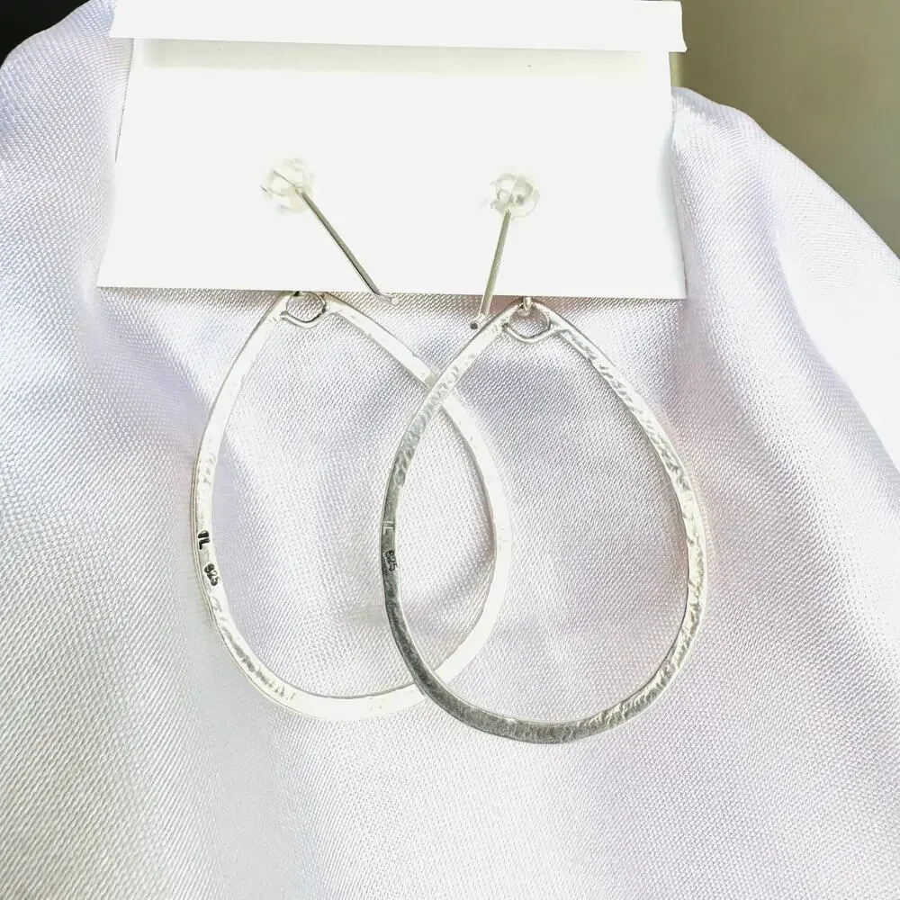 New Noa Zuman 925 Sterling Silver Textured Teardrop Dangle Earrings Handmade